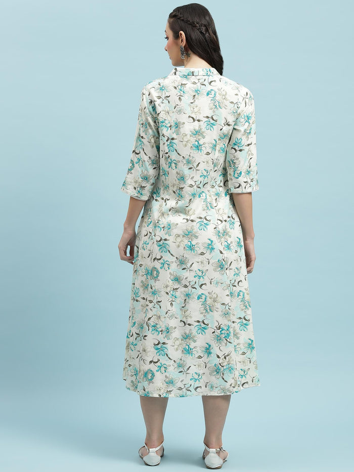 Women Blue Floral Print Dress.