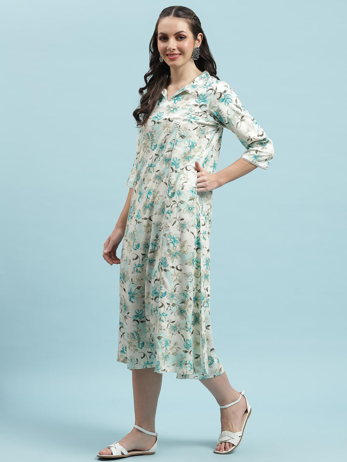 Women Blue Floral Print Dress.