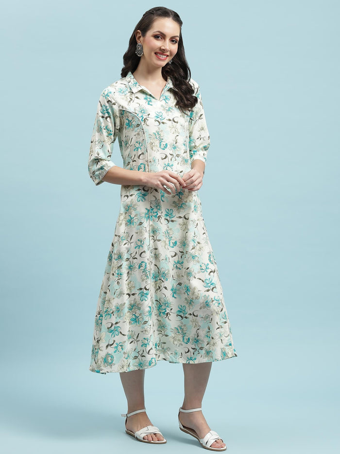 Women Blue Floral Print Dress.