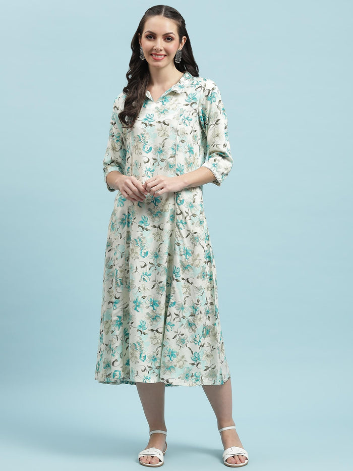 Women Blue Floral Print Dress.