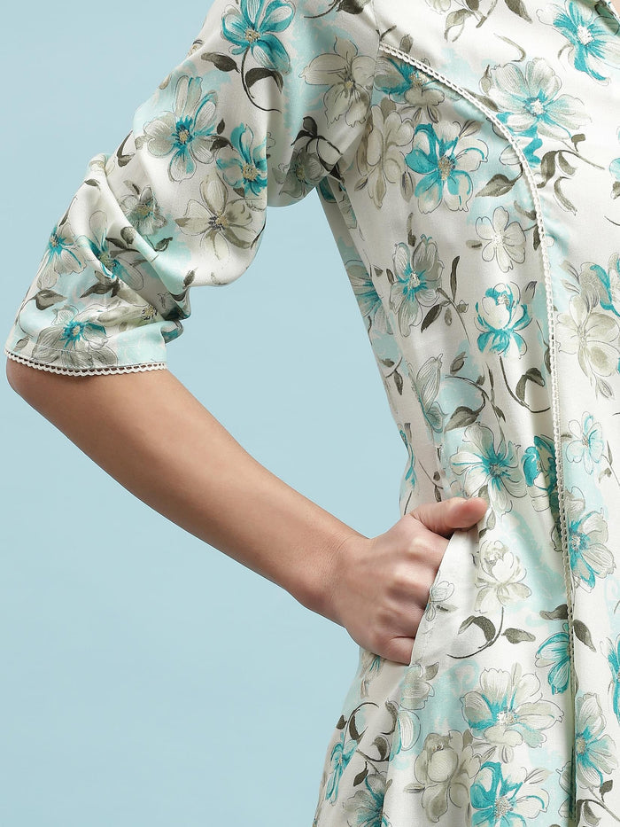 Women Blue Floral Print Dress.