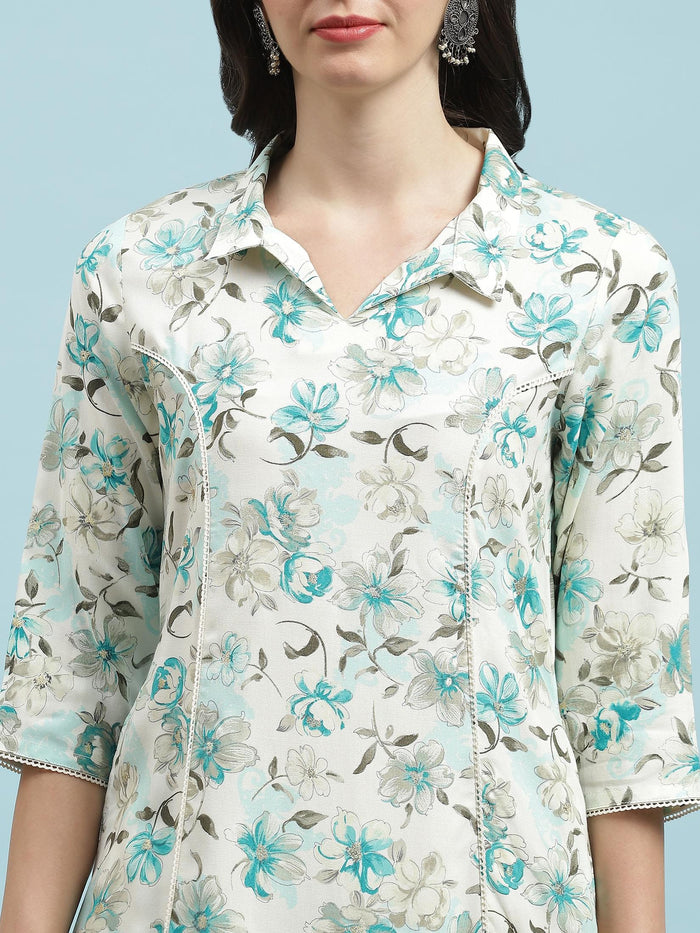 Women Blue Floral Print Dress.