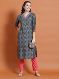 Women Blue Floral Print Kurta.