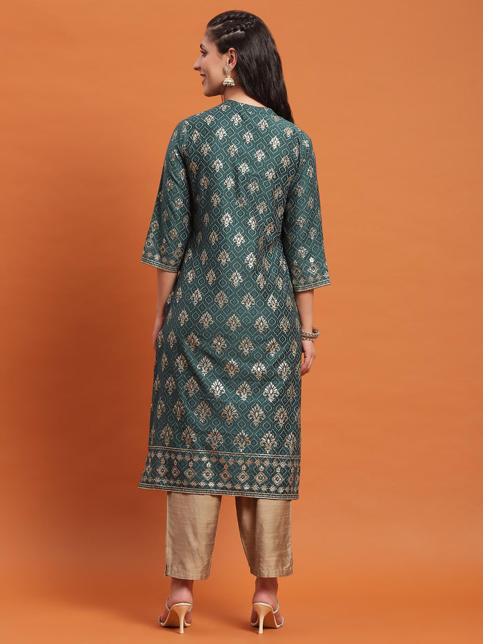 Women Blue Floral Print Kurta.