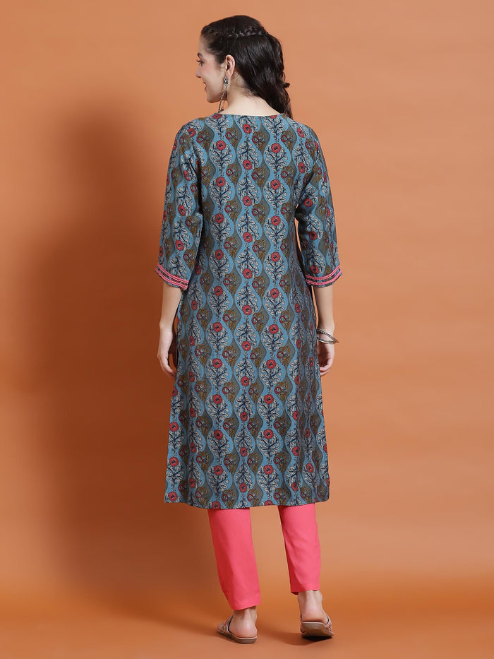 Women Blue Floral Print Kurta.