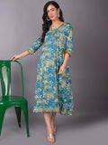 Women Blue Floral Printed Dress.
