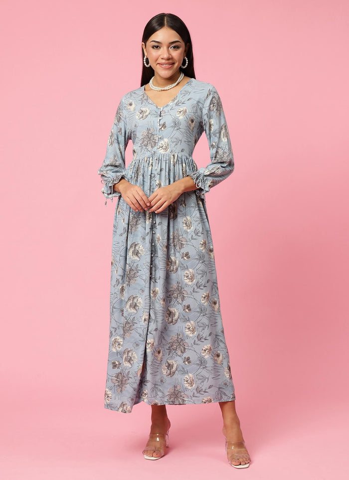 Women Blue Floral Printed Dress.