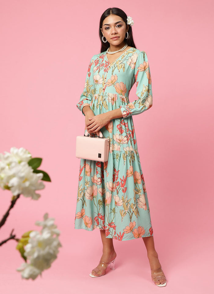 Women Blue Floral Printed Dress.