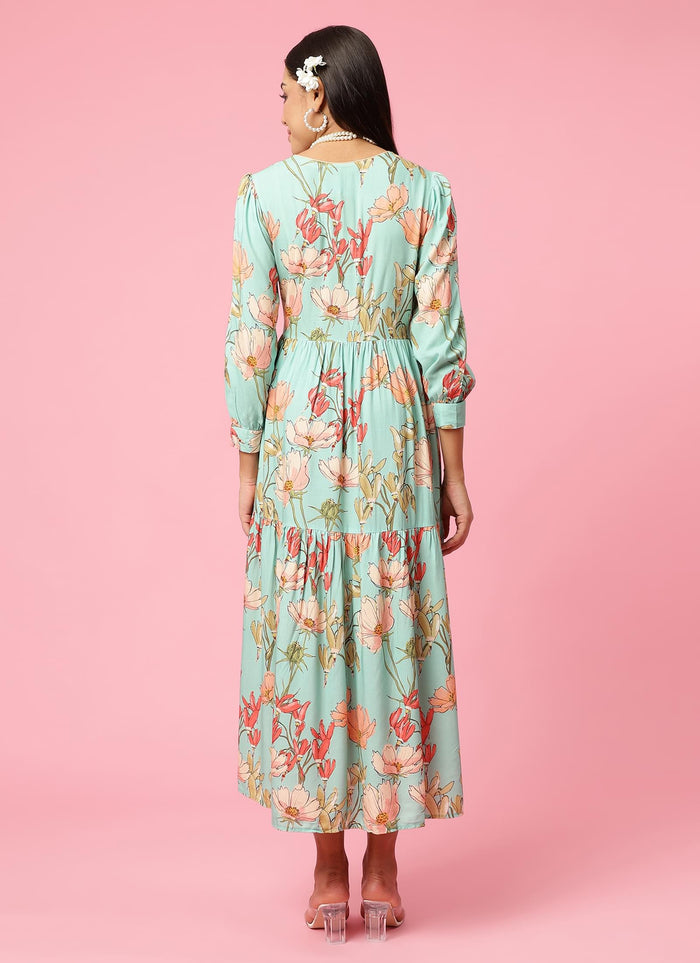 Women Blue Floral Printed Dress.