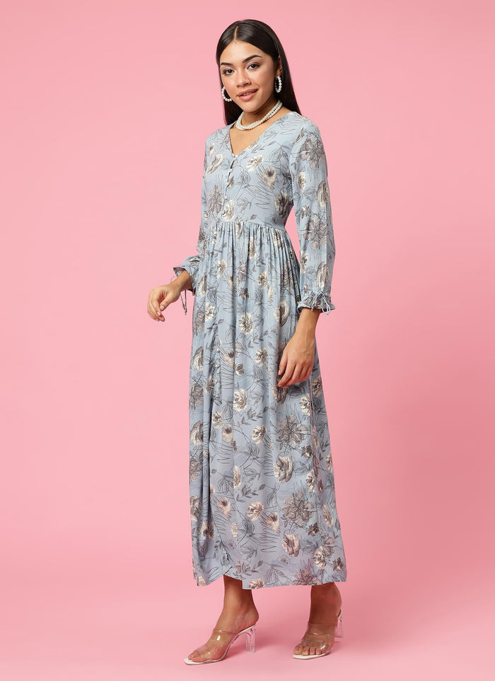 Women Blue Floral Printed Dress.