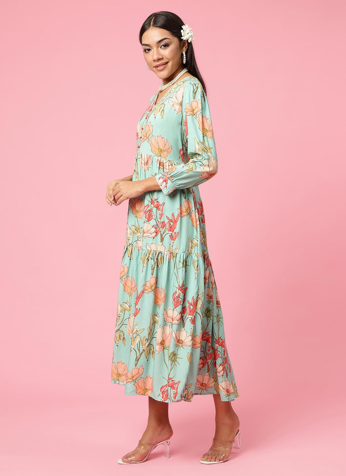 Women Blue Floral Printed Dress.
