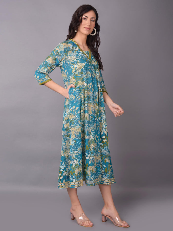 Women Blue Floral Printed Dress.