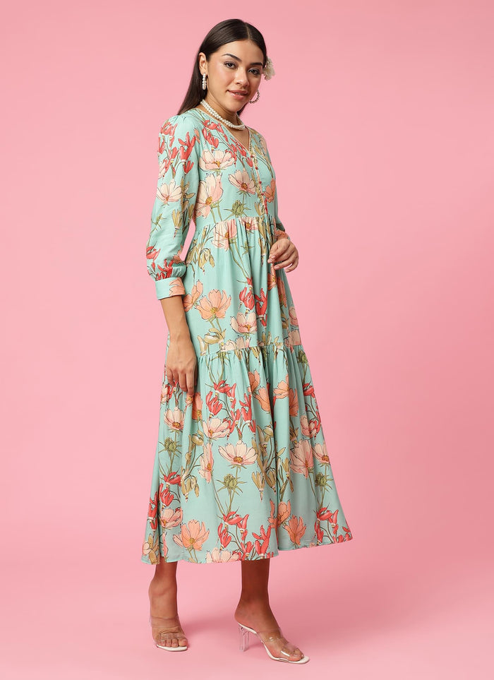 Women Blue Floral Printed Dress.