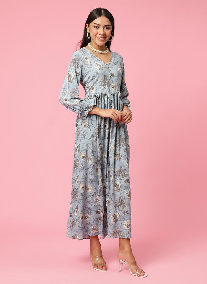 Women Blue Floral Printed Dress.