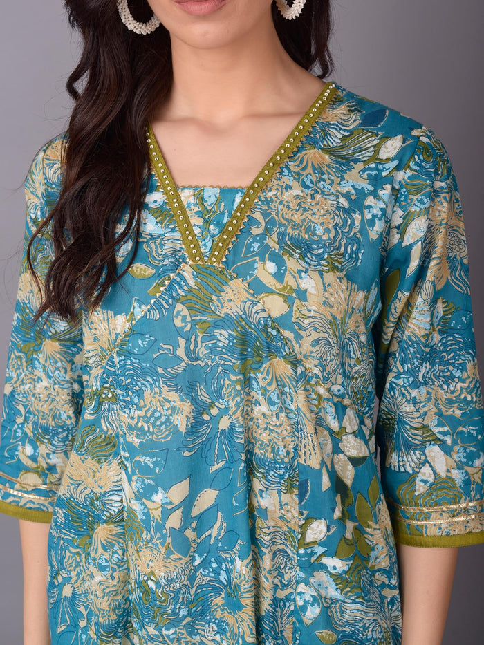 Women Blue Floral Printed Dress.