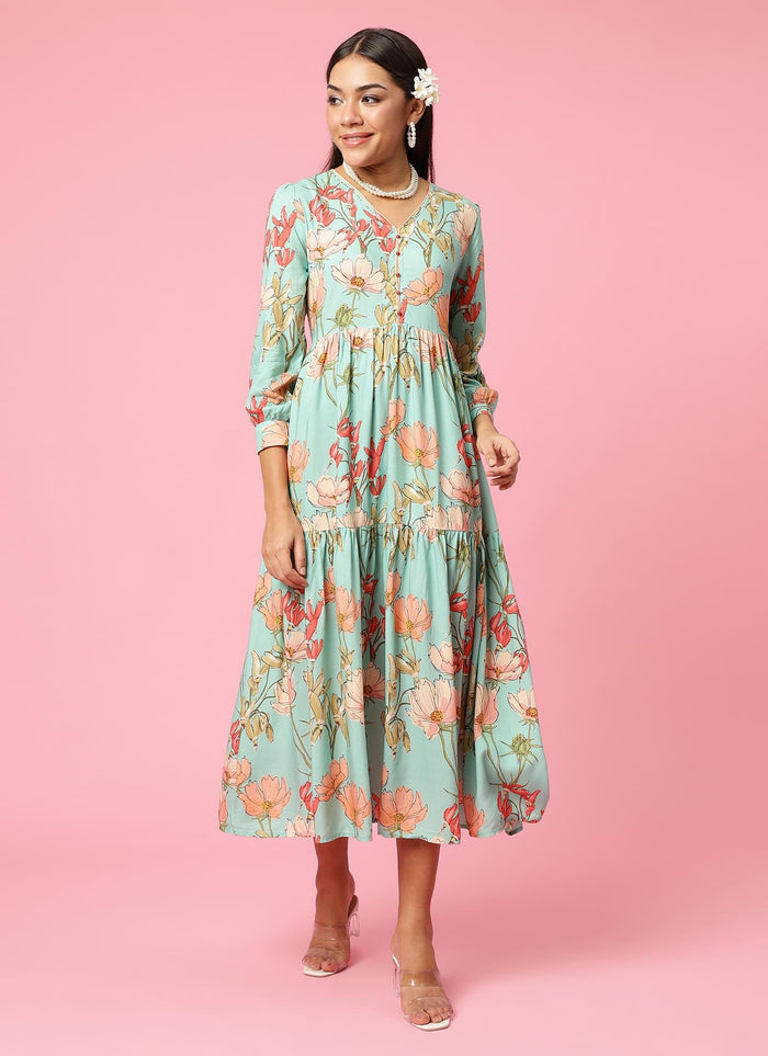 Women Blue Floral Printed Dress.