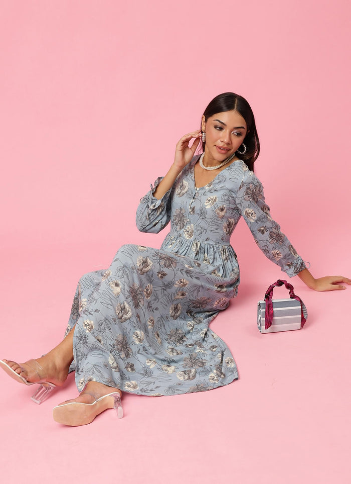 Women Blue Floral Printed Dress.