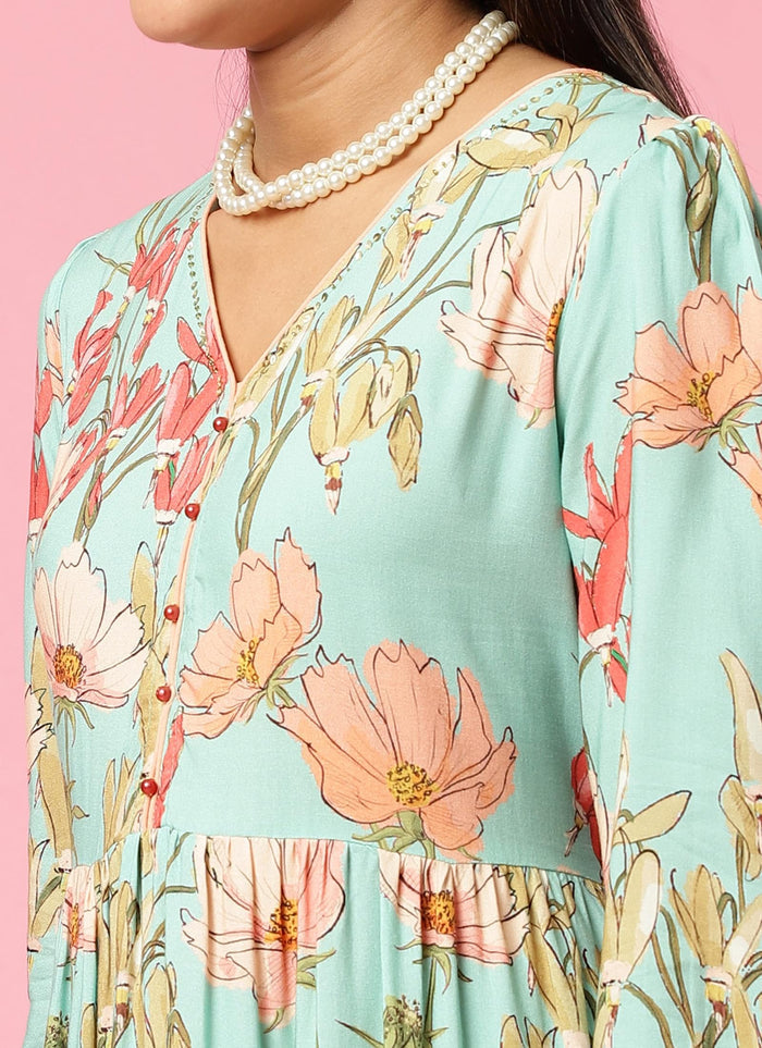 Women Blue Floral Printed Dress.