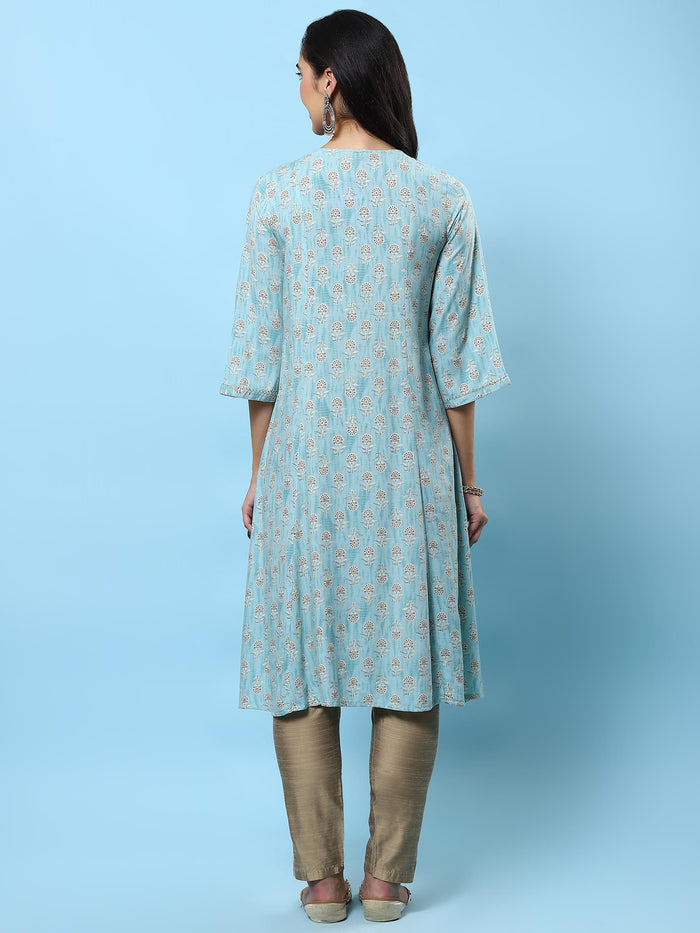 Women Blue Floral Printed Kurta.