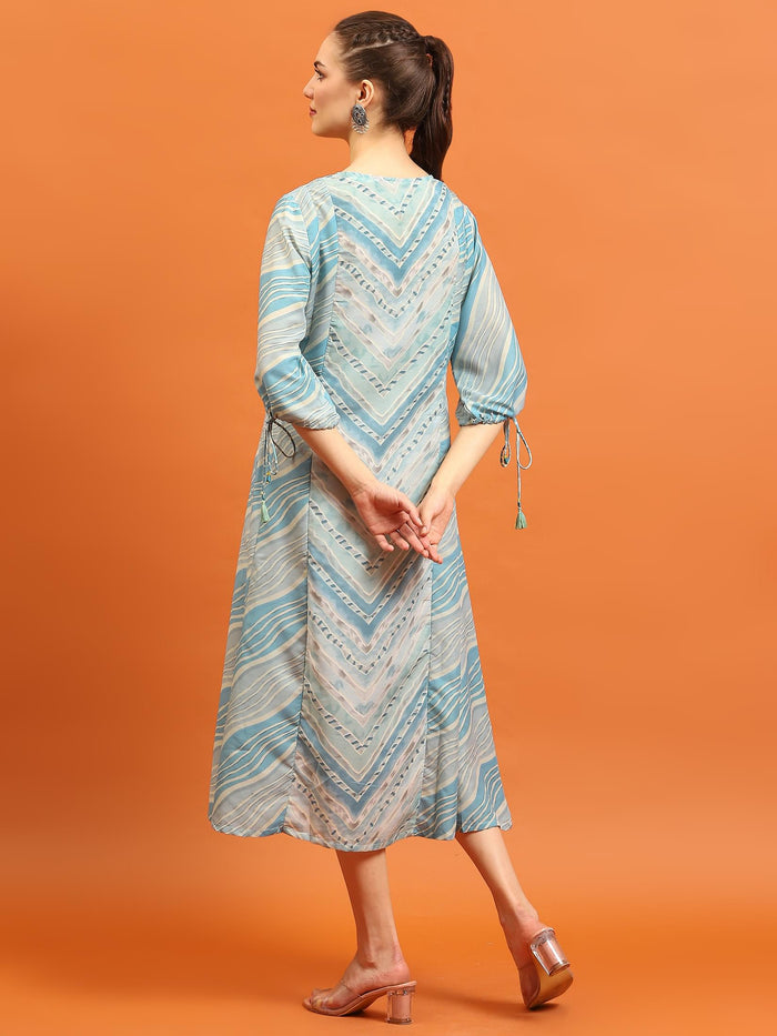 Women Blue Geometric Printed Dress.