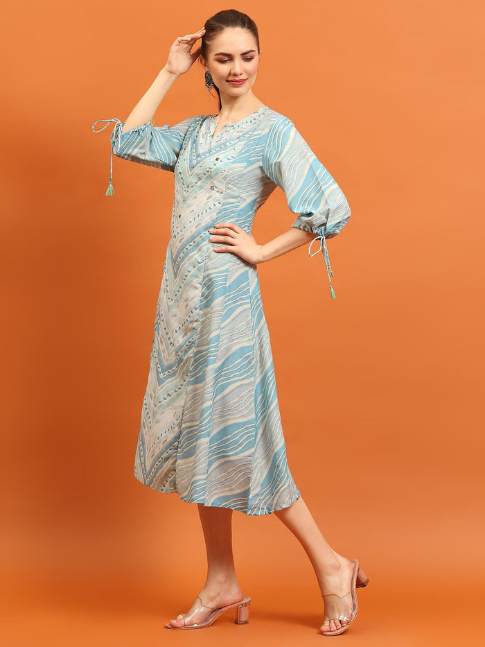 Women Blue Geometric Printed Dress.