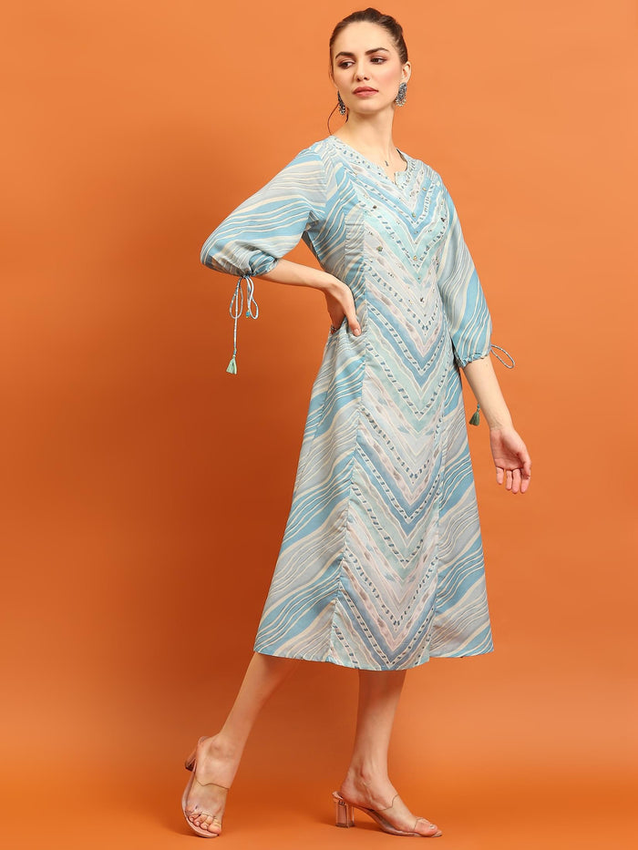 Women Blue Geometric Printed Dress.
