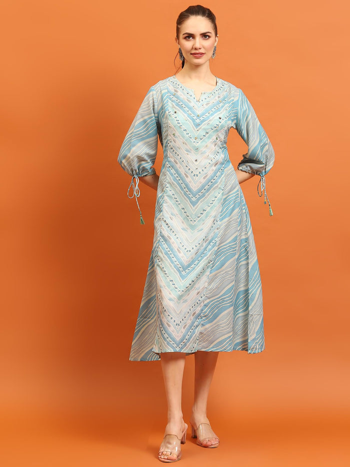 Women Blue Geometric Printed Dress.