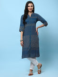 Women Blue Geometric Printed Kurta.