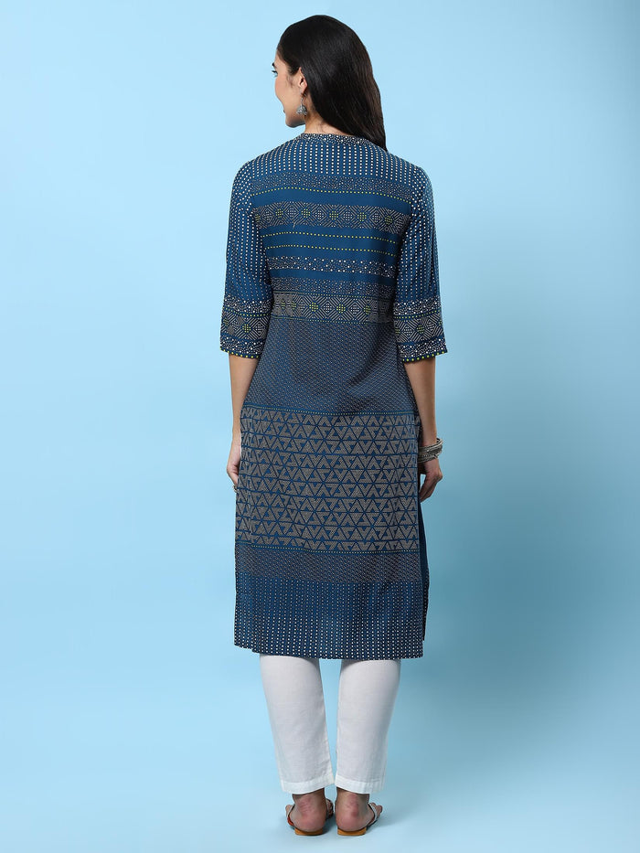 Women Blue Geometric Printed Kurta.
