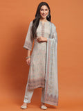 Women Blue Ornamental Print Kurta Trouser Dupatta.