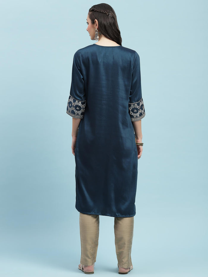 Women Blue Ornamental Printed Kurta.