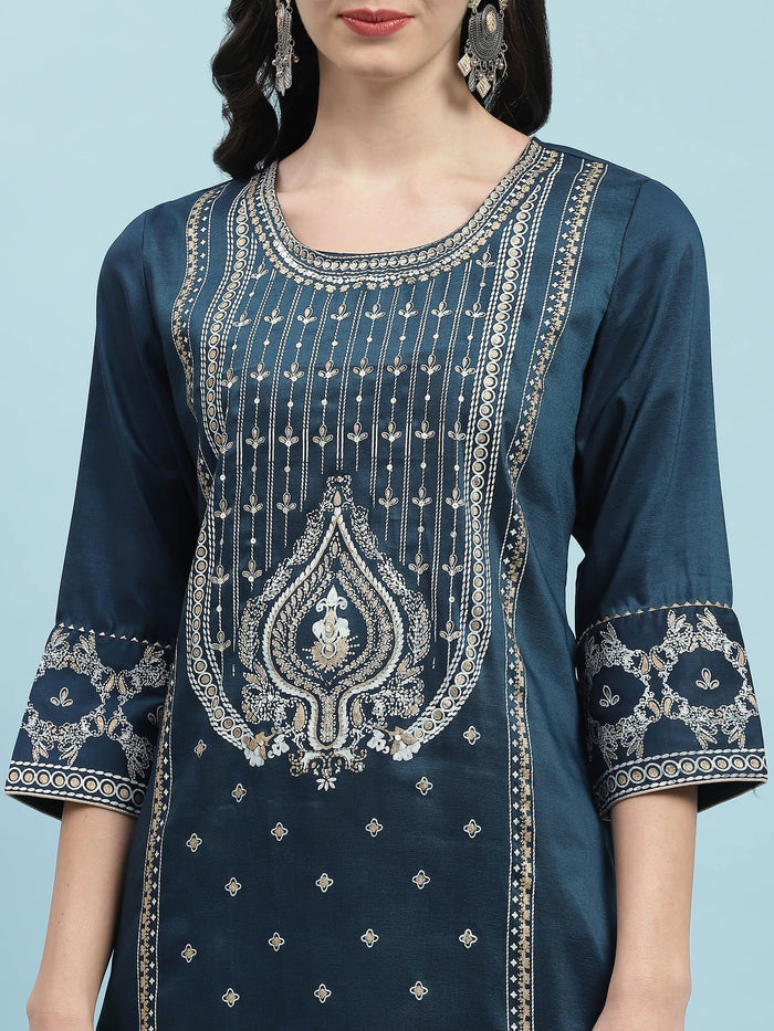 Women Blue Ornamental Printed Kurta.