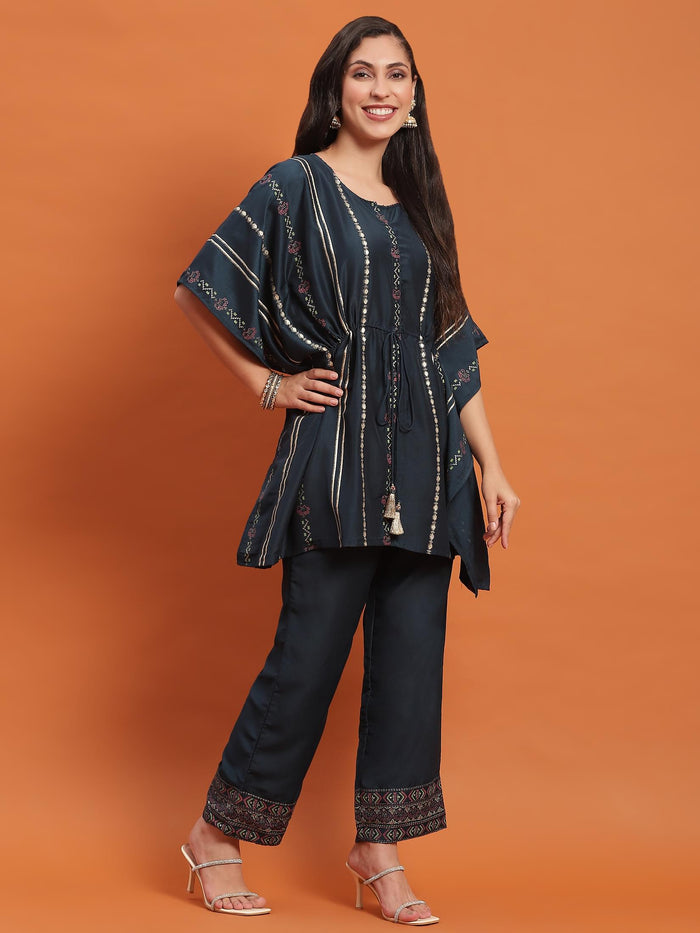 Women Blue Printed Co-Ord Set.