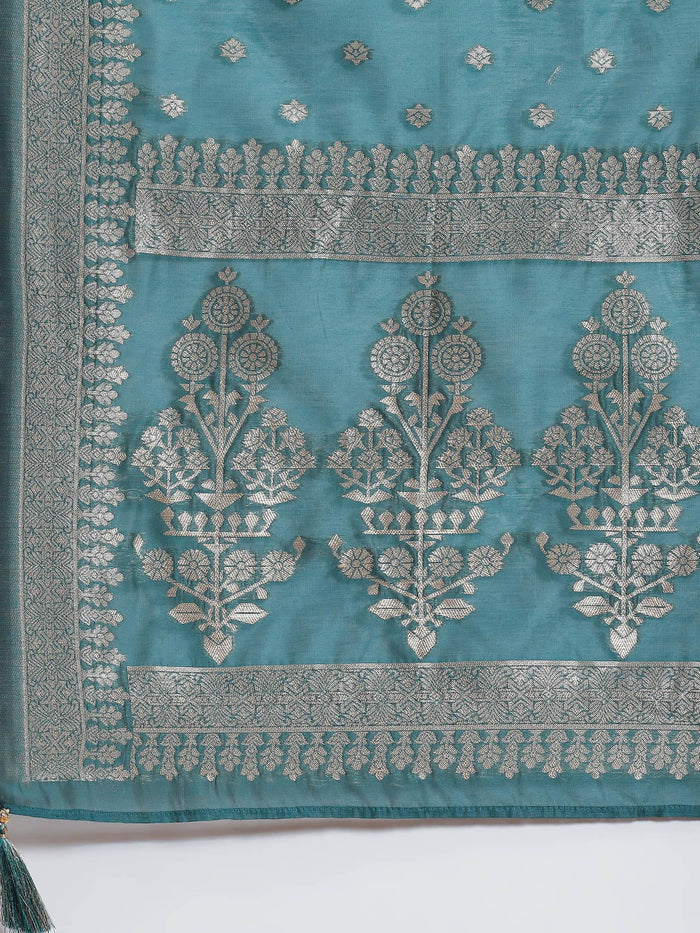 Women Blue Printed Dress With Dupatta.