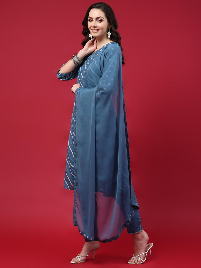 Women Blue Printed Kurta Comfort Pant Dupatta.