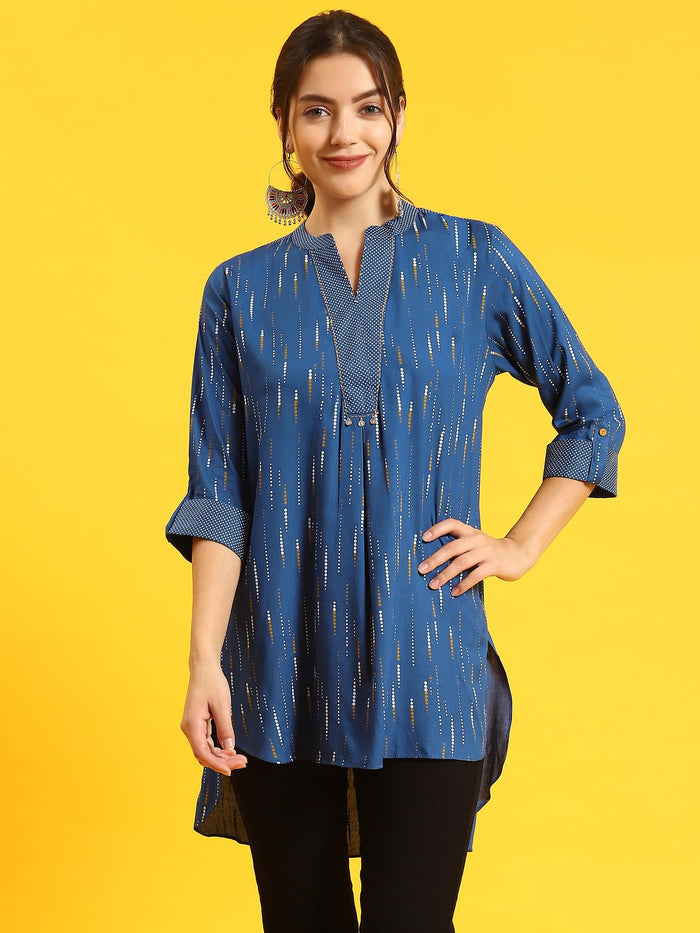 Women Blue Printed Tunic.
