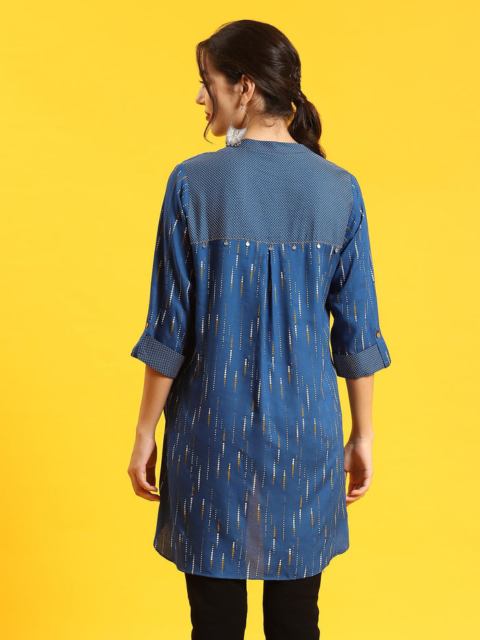 Women Blue Printed Tunic.