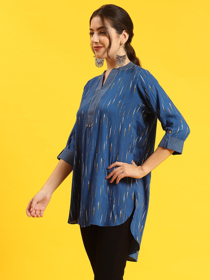 Women Blue Printed Tunic.
