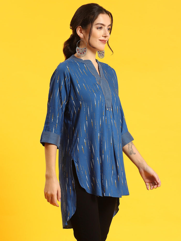 Women Blue Printed Tunic.