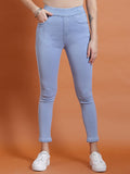 Women Blue Solid Narrow Jegging.