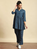 Women Blue Stripe Print Co-Ord Set.