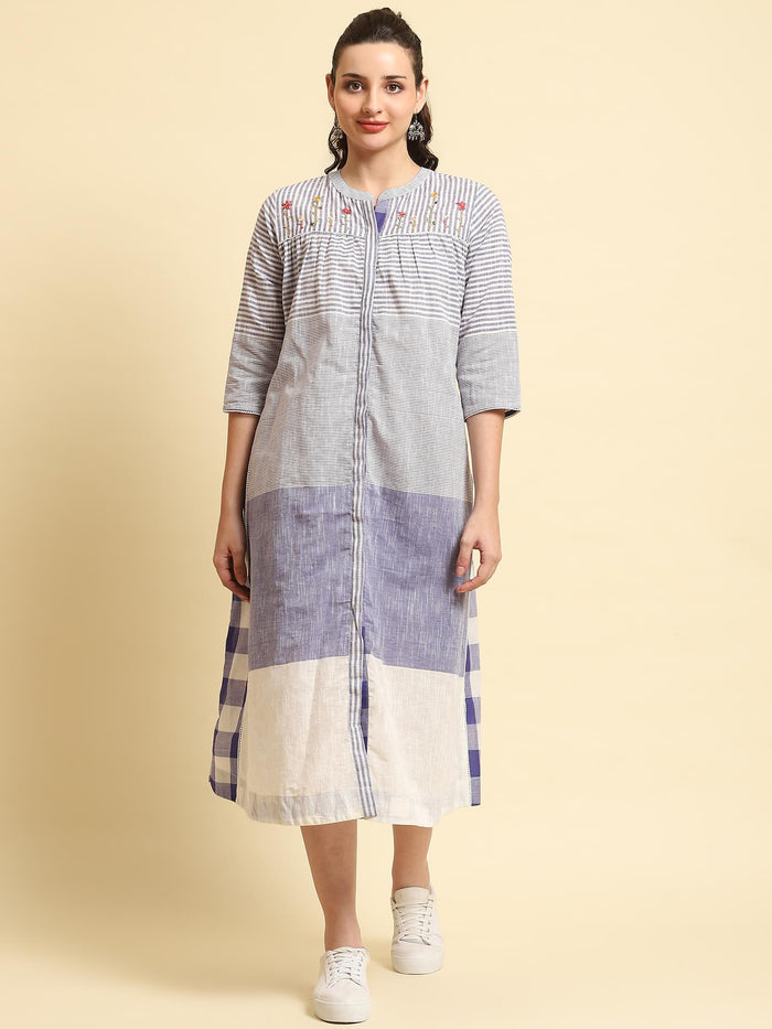 Women Blue Stripe Printed Dress.