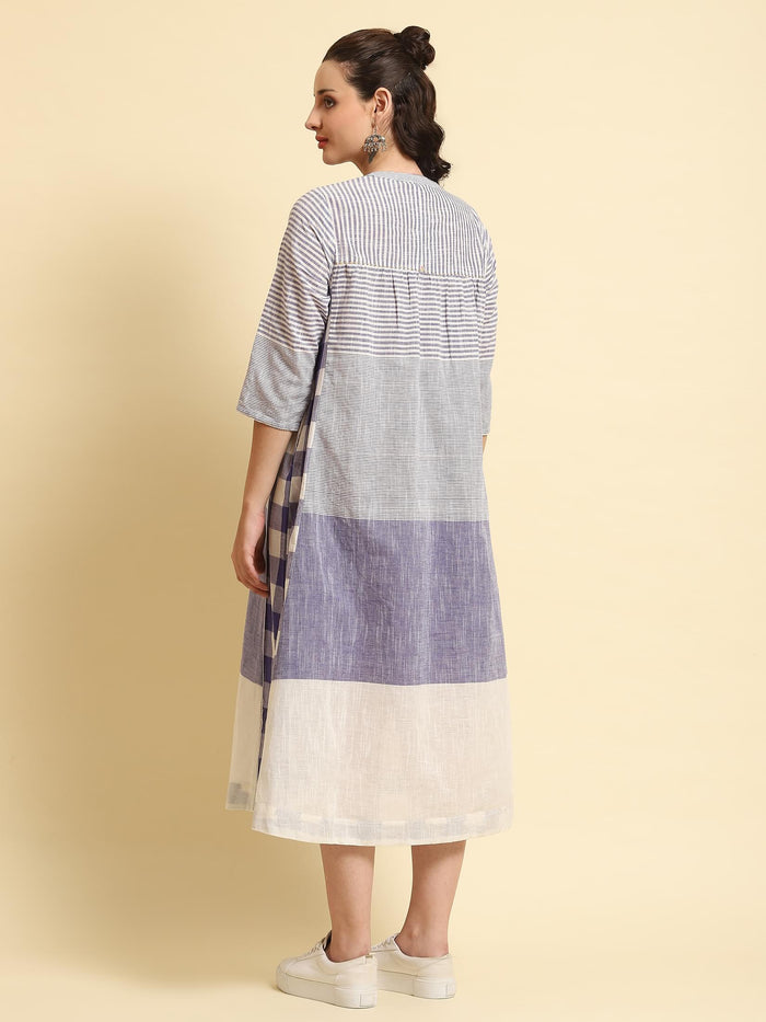 Women Blue Stripe Printed Dress.