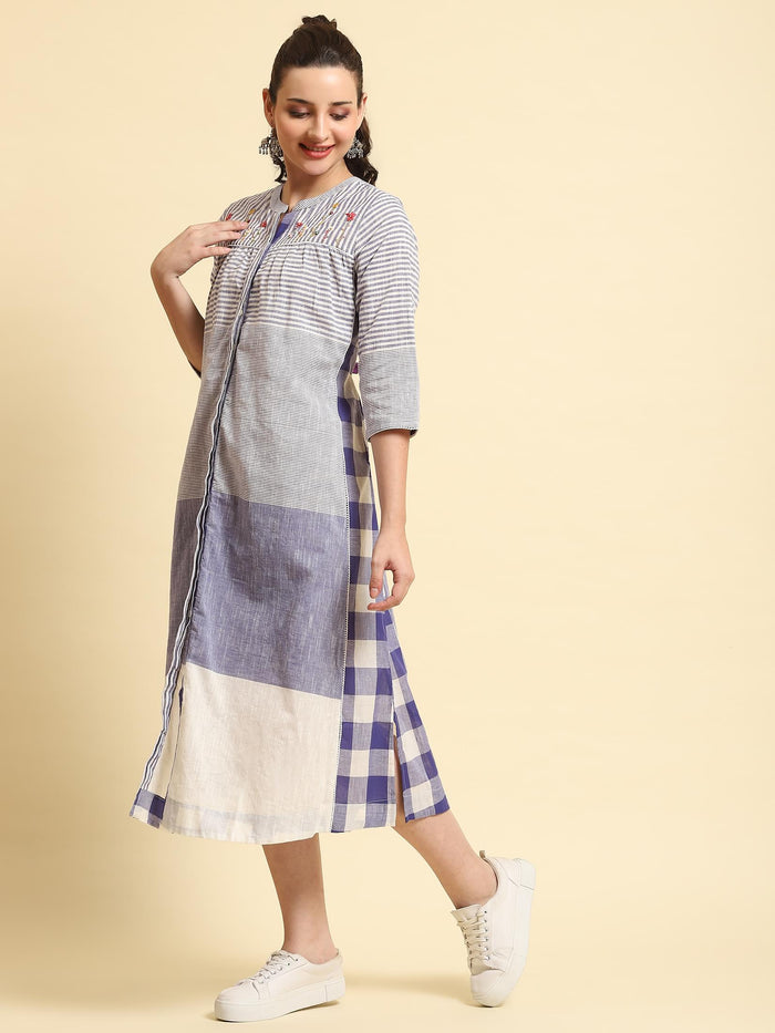 Women Blue Stripe Printed Dress.