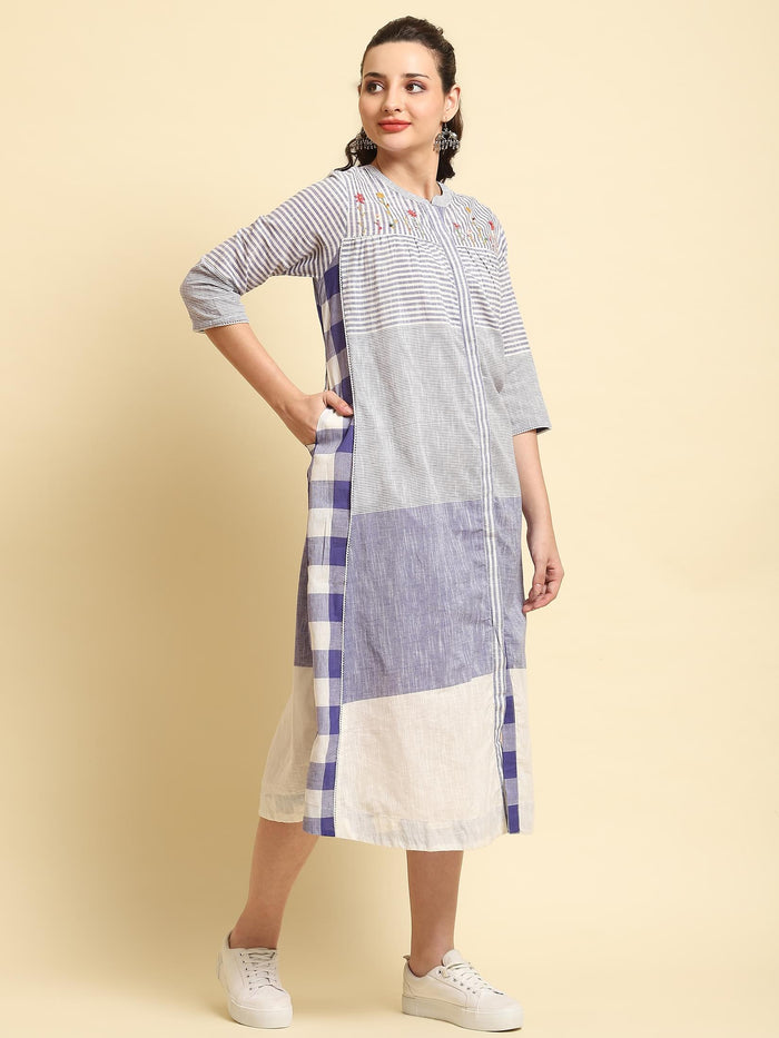 Women Blue Stripe Printed Dress.