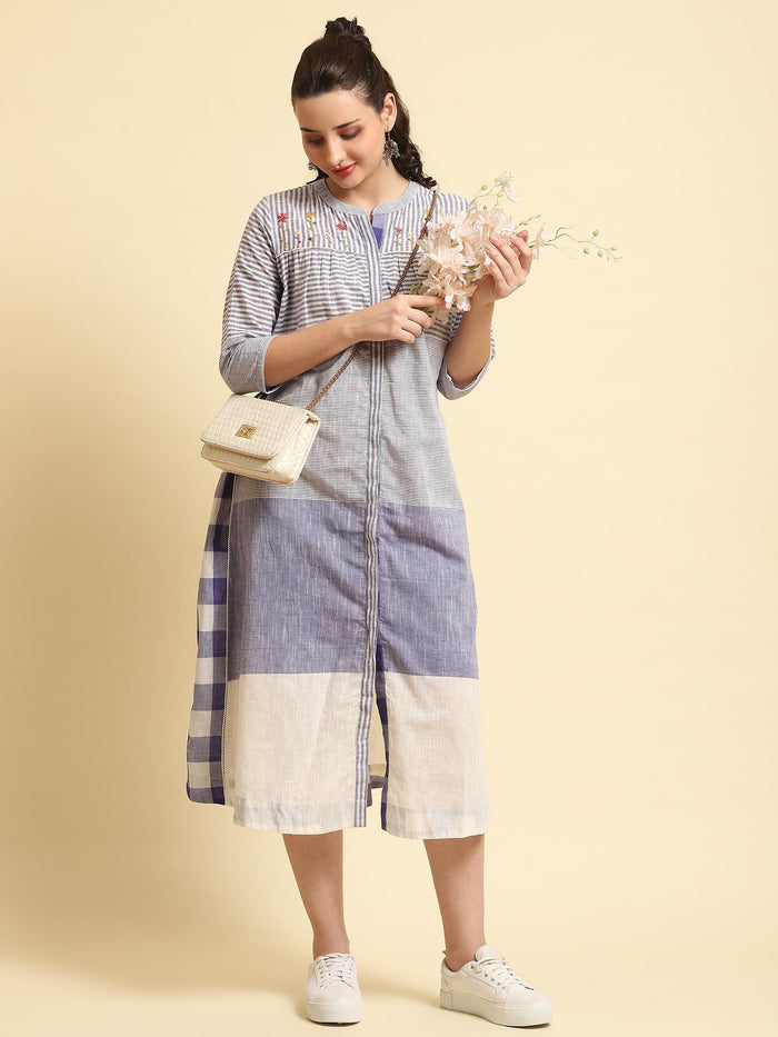 Women Blue Stripe Printed Dress.