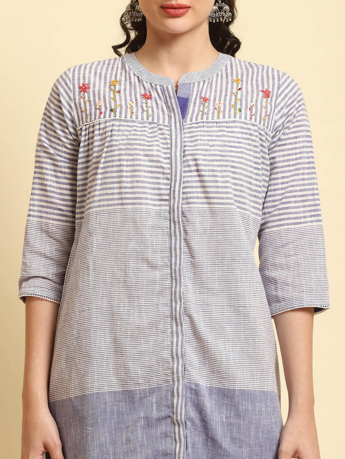 Women Blue Stripe Printed Dress.