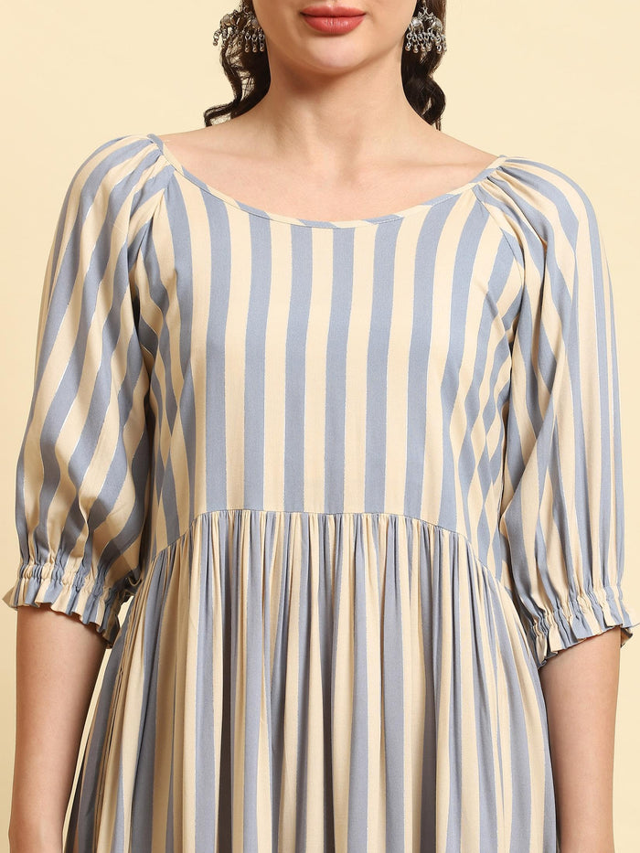 Women Blue Stripe Printed Dress.
