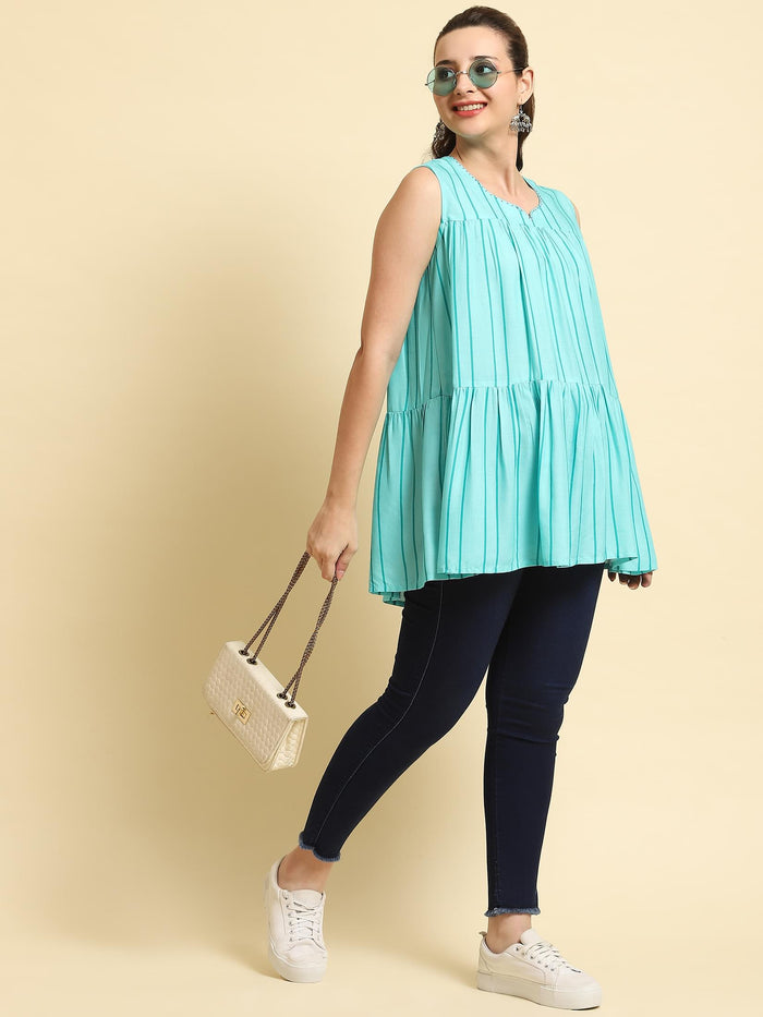 Women Blue Stripe Printed Tunic.