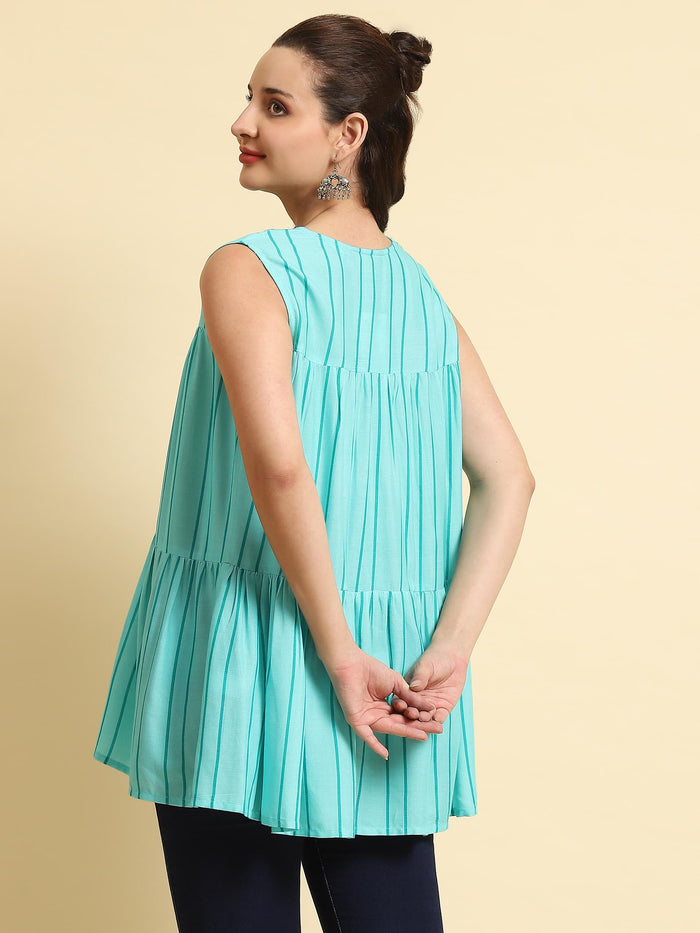 Women Blue Stripe Printed Tunic.